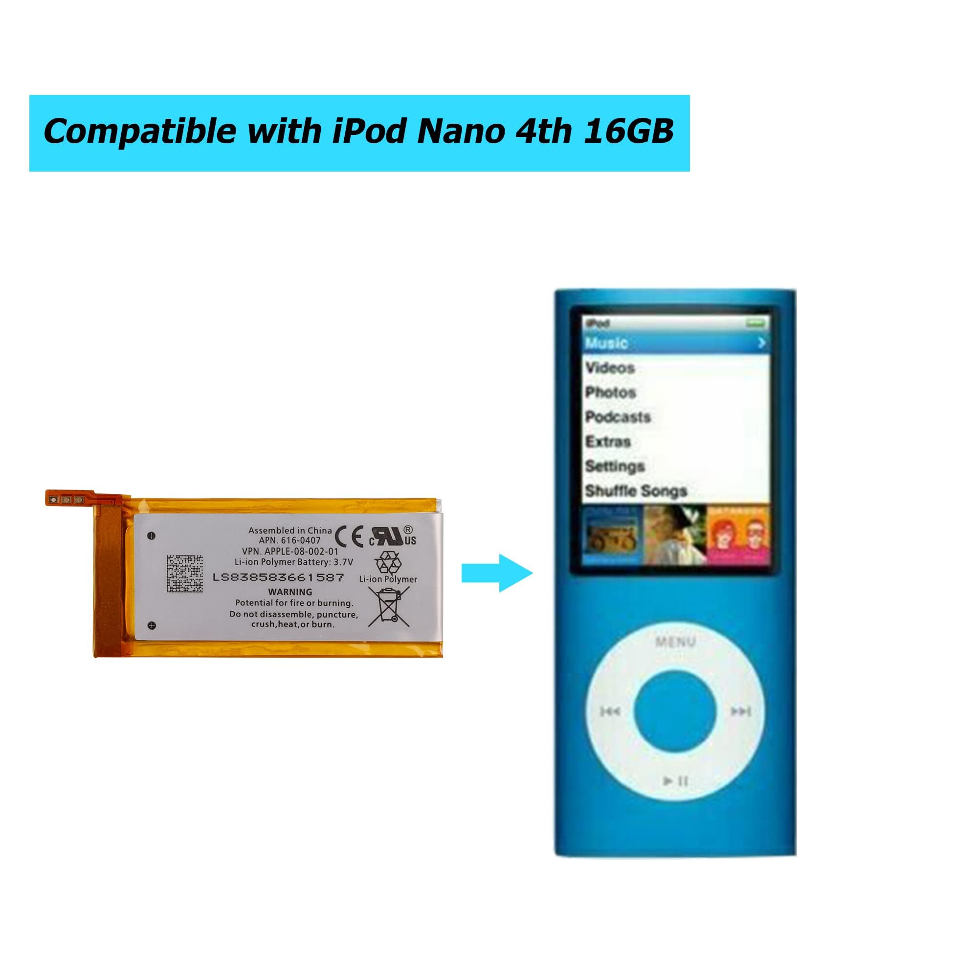 Battery 616-0406 616-0467 Compatible with iPod Nano (4th Gen