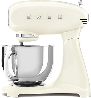 Smeg SMF03CRUK Full Colour Stand Mixer, Retro 50's Style with 4.8L Stainless Steel Bowl, Safety Lock, 10 Variable Speeds, 800W, Cream