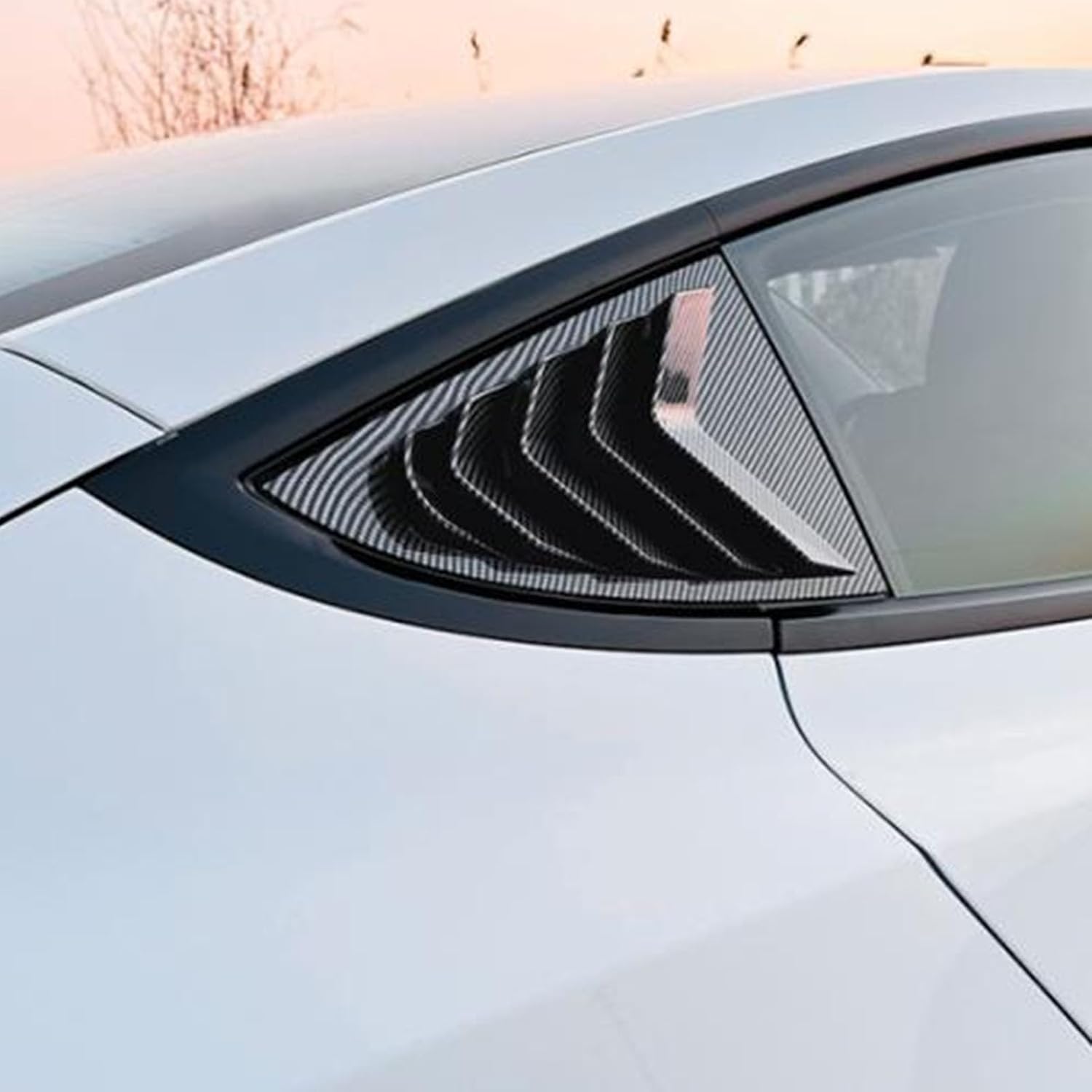 2Pcs Rear Side Window Louvers: for Tesla Model Three 2023+, Stylish Scoop Design Window Louver Side Vent Trim Replacement (Carbon Fiber Style)