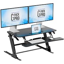 36&Prime; Wide Standing Desk Converter &ndash; Sit-to-Stand Workstation for Dual Monitors, Height Adjustable Up to 17.3&Prime; with Large Keyboard Tray &ndash; Black
