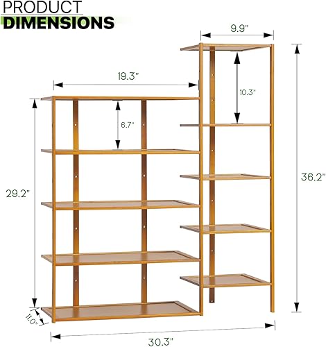 Miniatura 3 de Magshion Zapatero vertical de bambú de 8 niveles de doble fila, organizador de almacenamiento de zapatos, organizador de almacenamiento