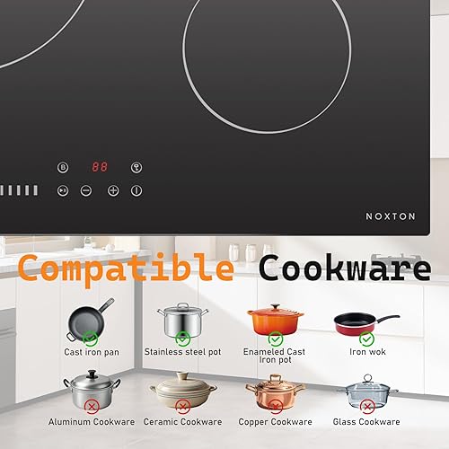 Miniatura 7 de NOXTON Placa de inducción de 36 pulgadas, cocina eléctrica de 5 quemadores, estufa de inducción mejorada con zona flexible, potencia adicional,