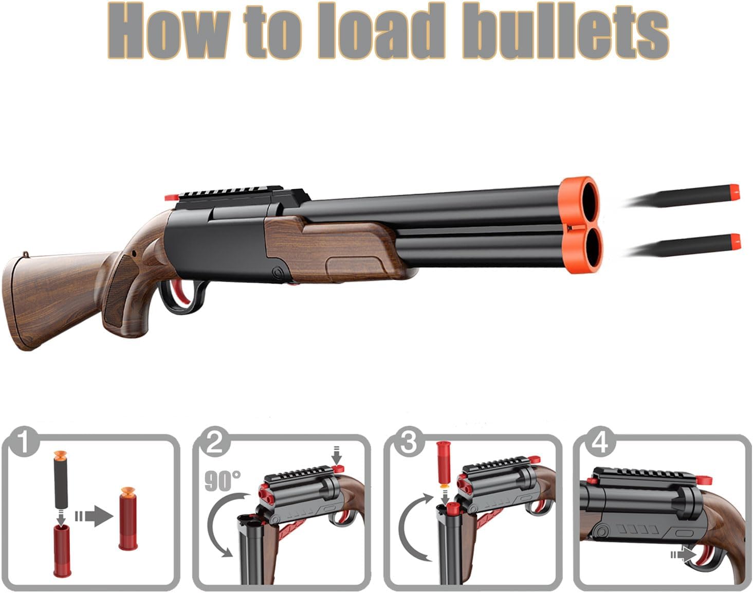 Double-Barreled Toy Shotgun, Toy Foam Blaster with Sight and Foam Bullets, Shell Ejecting Design, Two Shooting Modes