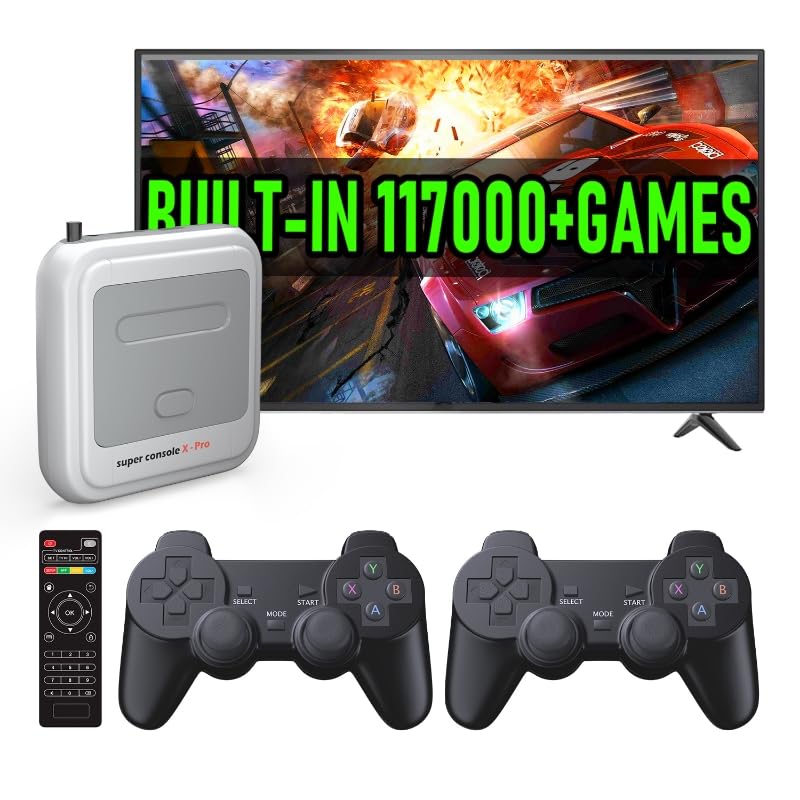 Super Console X Pro Retro Game Console with 117000+ Games, 4K TV HDAV Output Video Game Console, TV & Game System in 1,Compatible with 63+