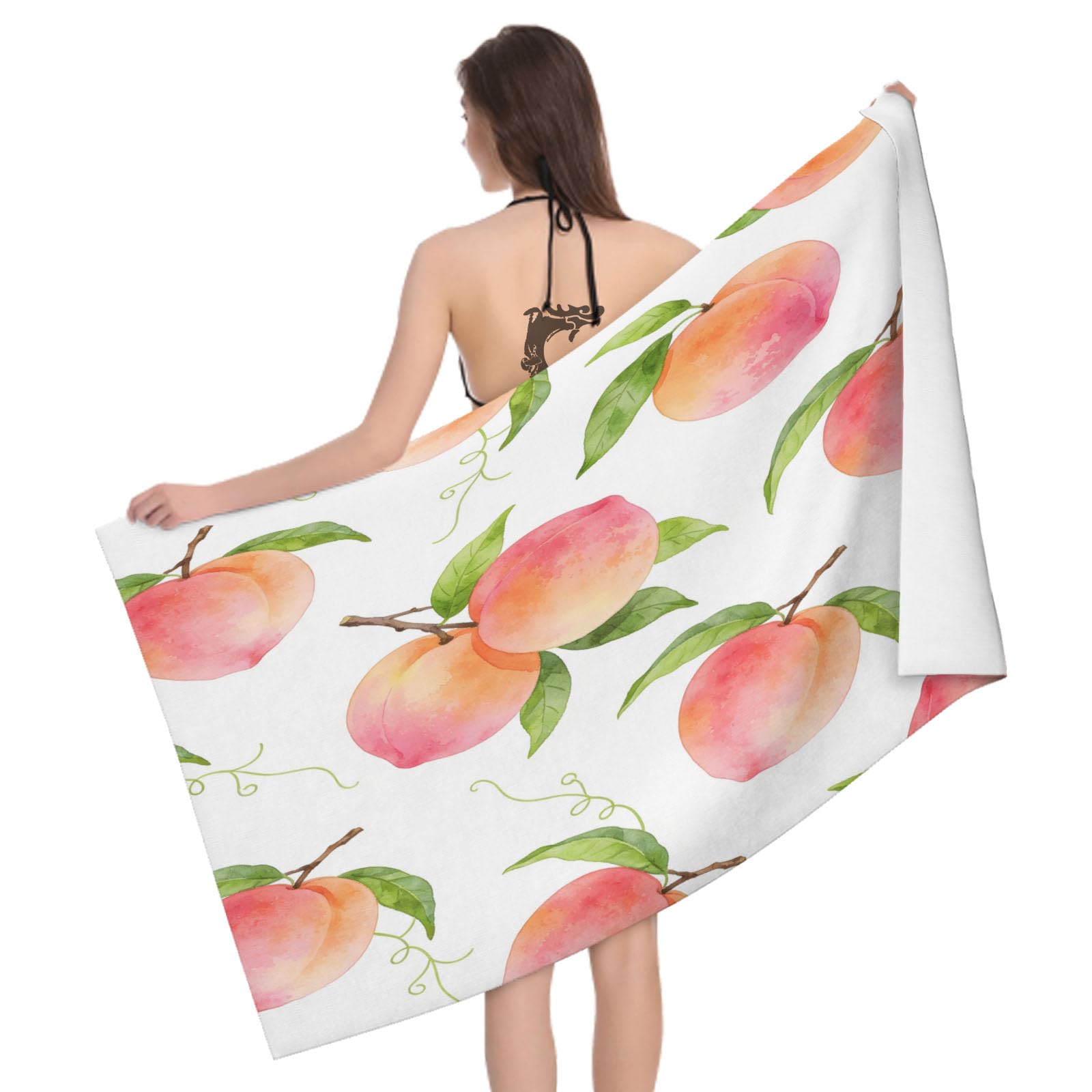 Leichong 3D Cartoon Peach Beach Towel Microfiber Soft Quick Dry for Adults, Fruits Bath Towel Lightweight Soft Absorbent for Travel Swimming Pool Sports, 75 x 150 cm