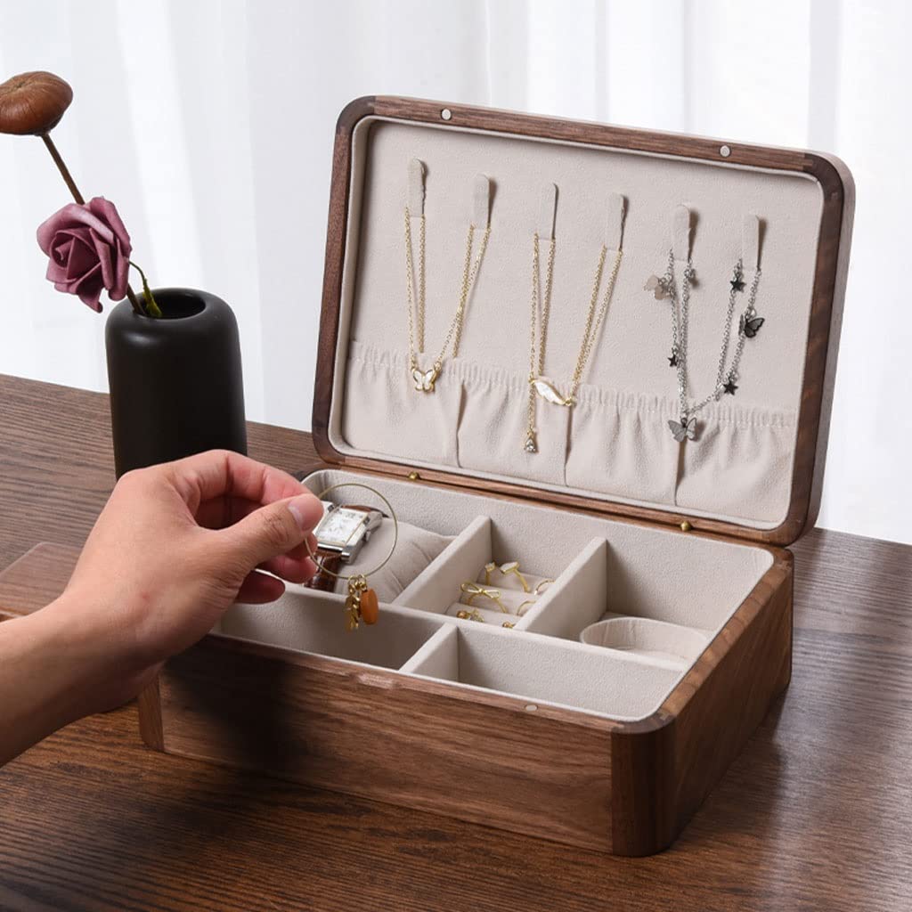 NZPOST Joyero Caja de almacenamiento Anillo Pendiente Collar Pulsera Reloj Pequeña Caja de Almacenamiento de Joyería Madera J
