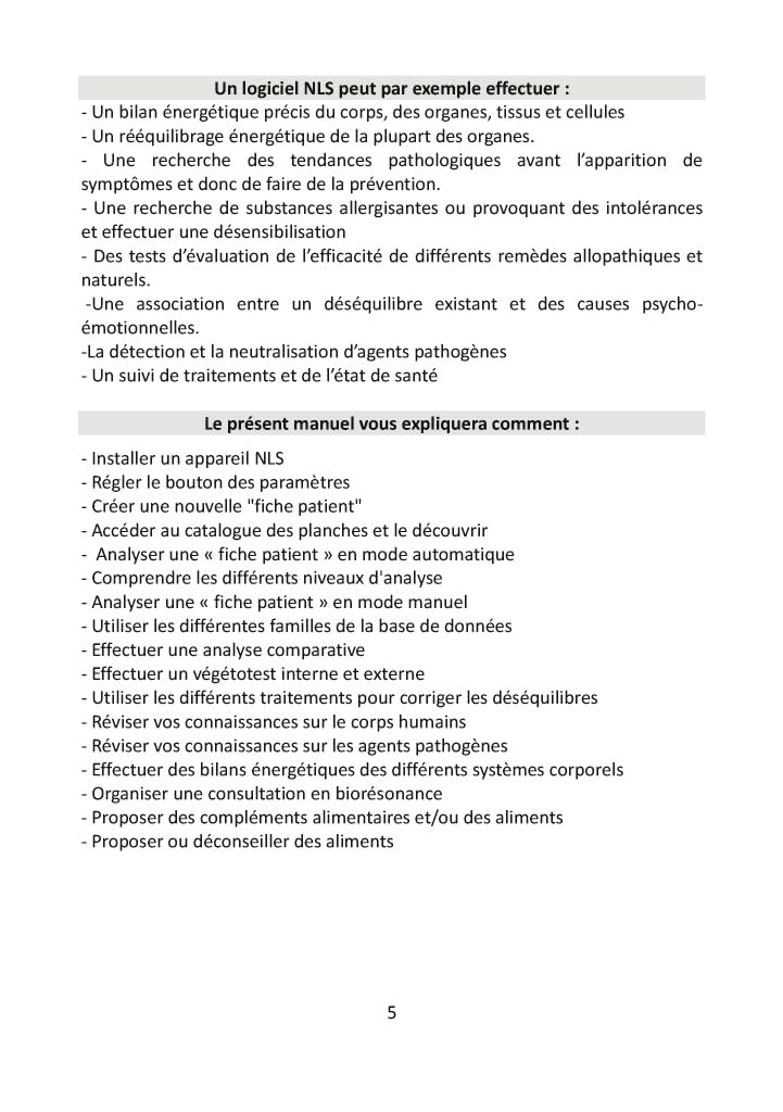 Manuel professionnel pour logiciels NLS de Biorésonance