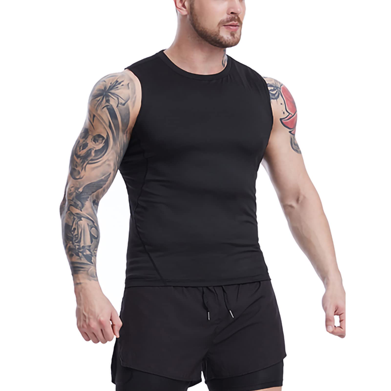 Débardeur de Compression Homme Sleeveless Tank Top Séchage Rapide Respirant pour Running Musculation Fitness Gym, Lot de 2