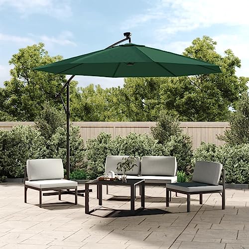 Parasol suspendu LED 300cm CLSDRZC vert avec manivelle pour terrasse
