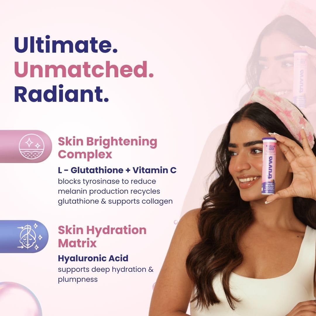 Truvva Radiant Skin L-Glutathione Supplements for Skin Brightening 15  Effervescent Tablet (Pack of 2) with Vitamin C, Hyaluronic Acid &  Antioxidants | ...