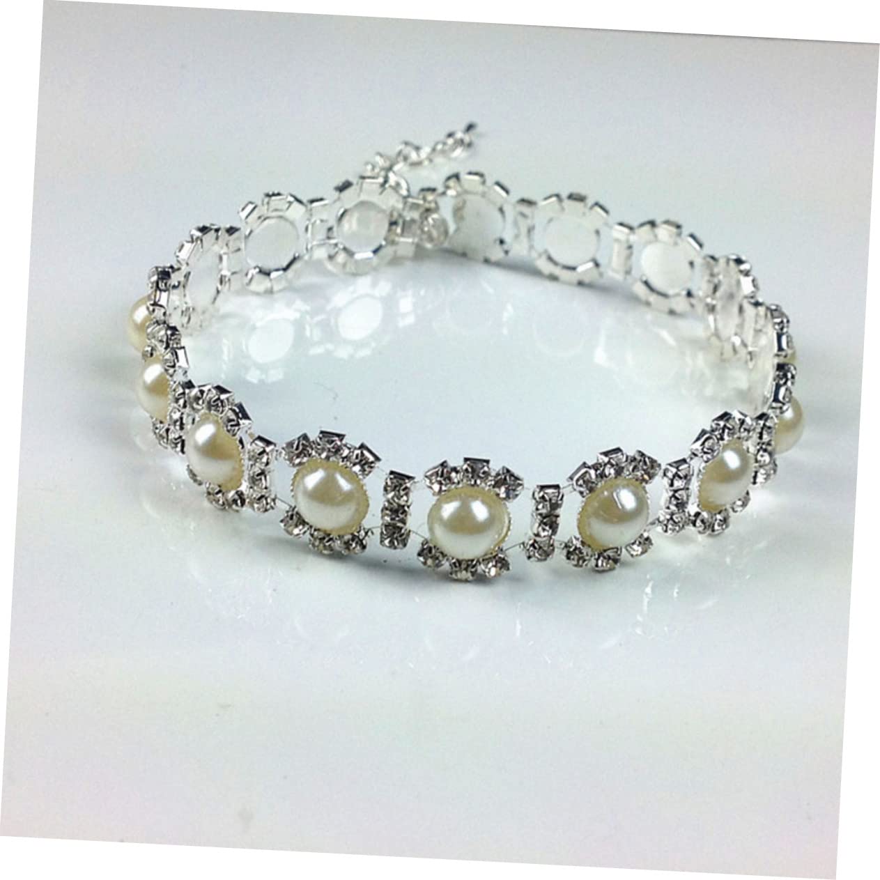 POPETPOP Fashionable Pearl Crystal Pet Pendant Necklace Stylish Neck Chain Jewelry for Dogs Puppies S for Parties Photos Special Occasions