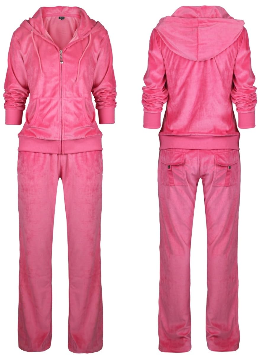 LeeHanTon Velours-Trainingsanzug für Damen, 2-teiliges Outfit, Reißverschluss, Hoodie, Sweatshirt und Jogginghose, Sweatsuit-Set