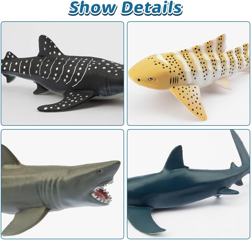 Toymany 6PCS 5-6" L Realistic Shark Bath Toy Figurines, Plastic Ocean Sea Animals Figures Set Includes Great White Shark Cake Toppers Christmas Birthday Gift for Kids Toddlers