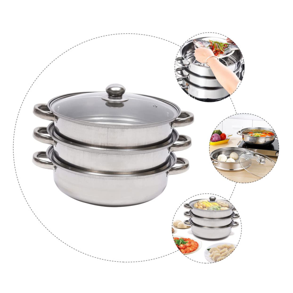 Vaporera de Cocina de Acero Inoxidable 28cm de 3 Niveles para Cocinar