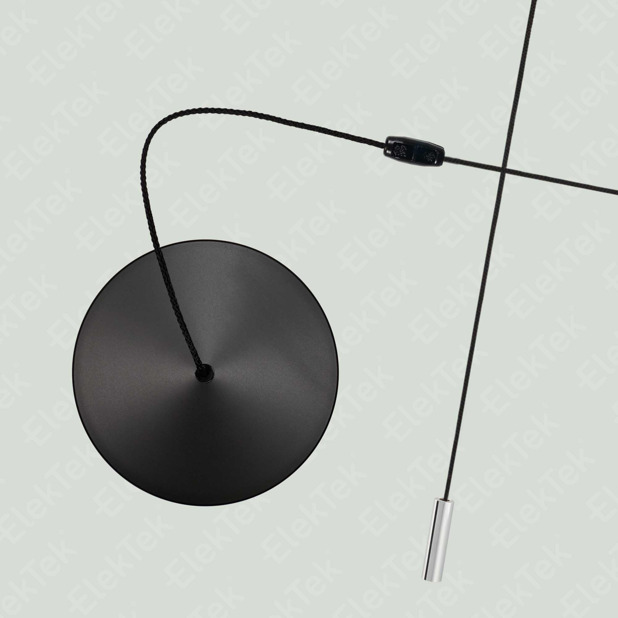 ElekTek Matt Black Bathroom Ceiling Light Pull Cord Switch with Chrome Mini Cylinder Fob Handle, 6A 250V, 1 Way + 2 Way - Image 2