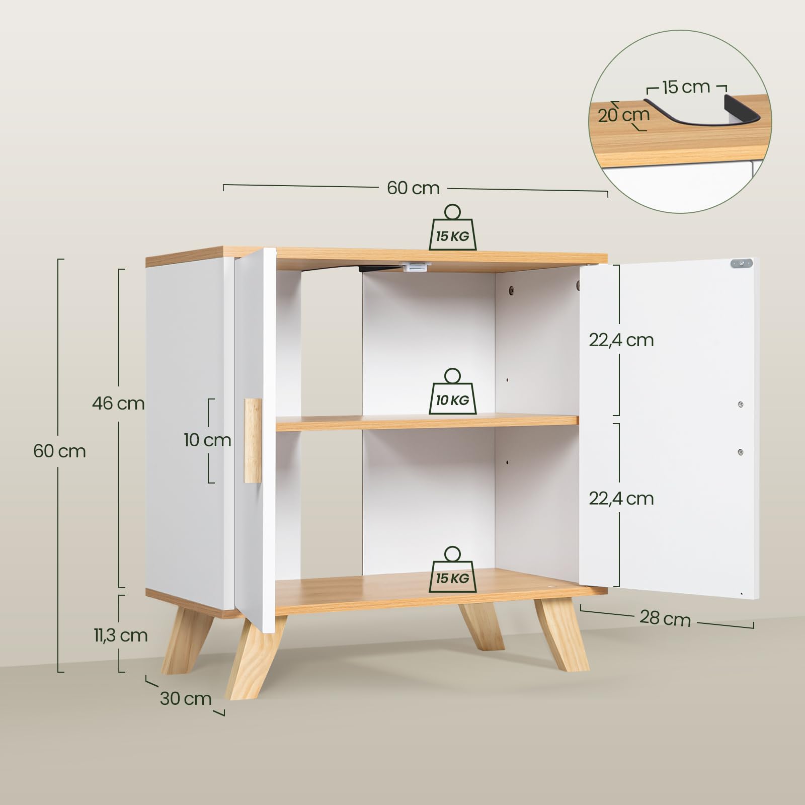 EUGAD Waschbeckenunterschrank Unterschrank Badezimmerschrank Waschtisch Badschrank mit 2 Türen 60 x 30 x 60 cm Weiß