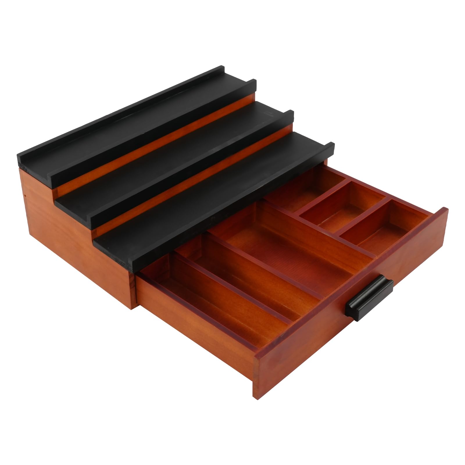 Organizador de perfume de madera de 3 niveles con cajón marrón