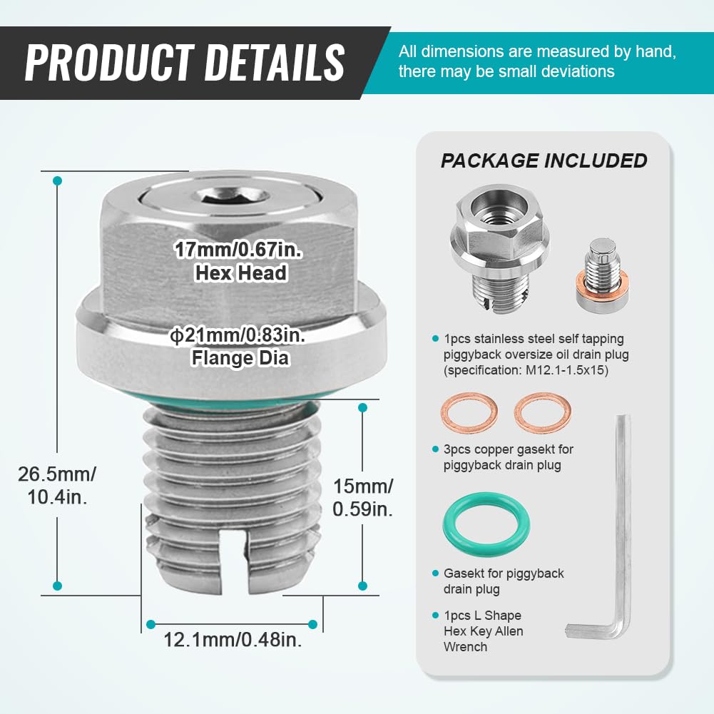 Amazon.com: CNC M12.1-1.5x15mm Oil Drain Plug Thread