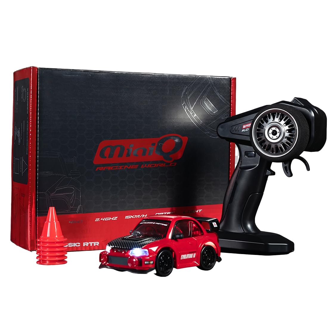 NULA Mini auto RC Drift per scrivania, corse indoor e pavimenti, 1:43, 4WD con controllo proporzionale del gas da 2,4 GHz, luce LED per adulti hobbisti (rosso/CZ4106)