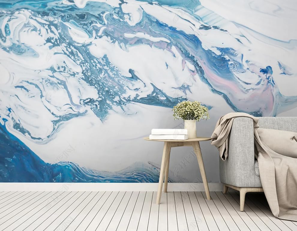 Papier Peint Intissé Bleu Doré de Luxe : Poster Mural Géant Chic Salon