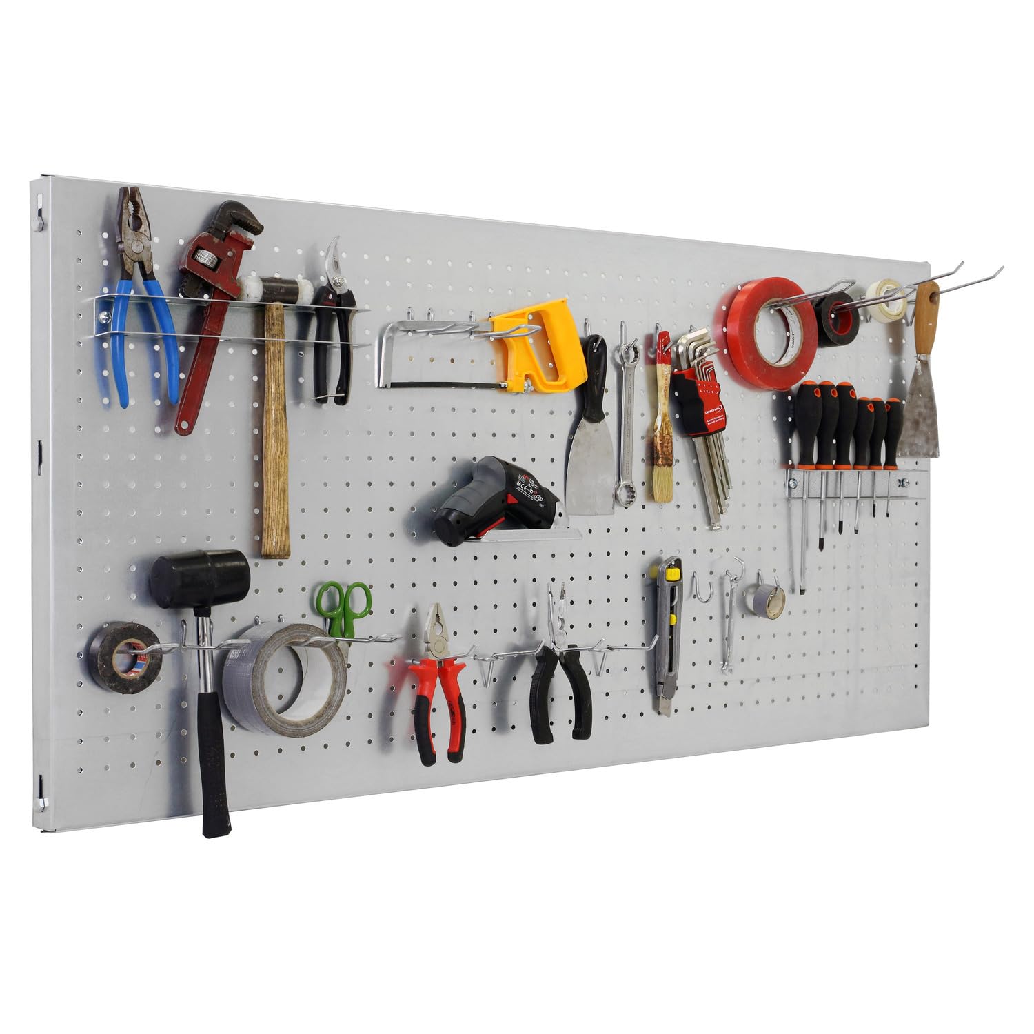 Simon Rack Pannello Portautensili in Metallo, Pannelli per attrezzi, Include 22 Ganci e 3 Mensole, 1200x400 mm, Zincato - Simonwork
