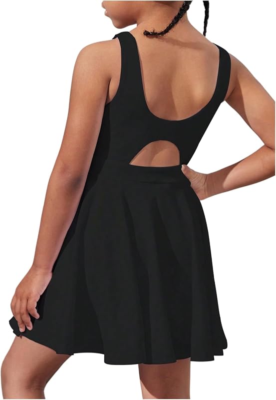 WDIRARA Vestido de tenis para niña Vestidos sin mangas de entrenamiento atlético con espalda cruzada | Sin mangas, espalda cruzada, entrenamiento, vestido deportivo de animadora