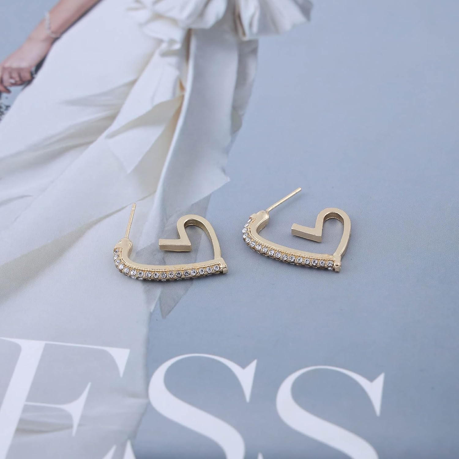 Crystal Heart Hoop Earrings Gold Rhinestone Heart Earrings Hollow Heart Dangle Earrings Open Love Heart Stud Earrings Minimalist Heart Earrings Jewelry for Women - Image 6