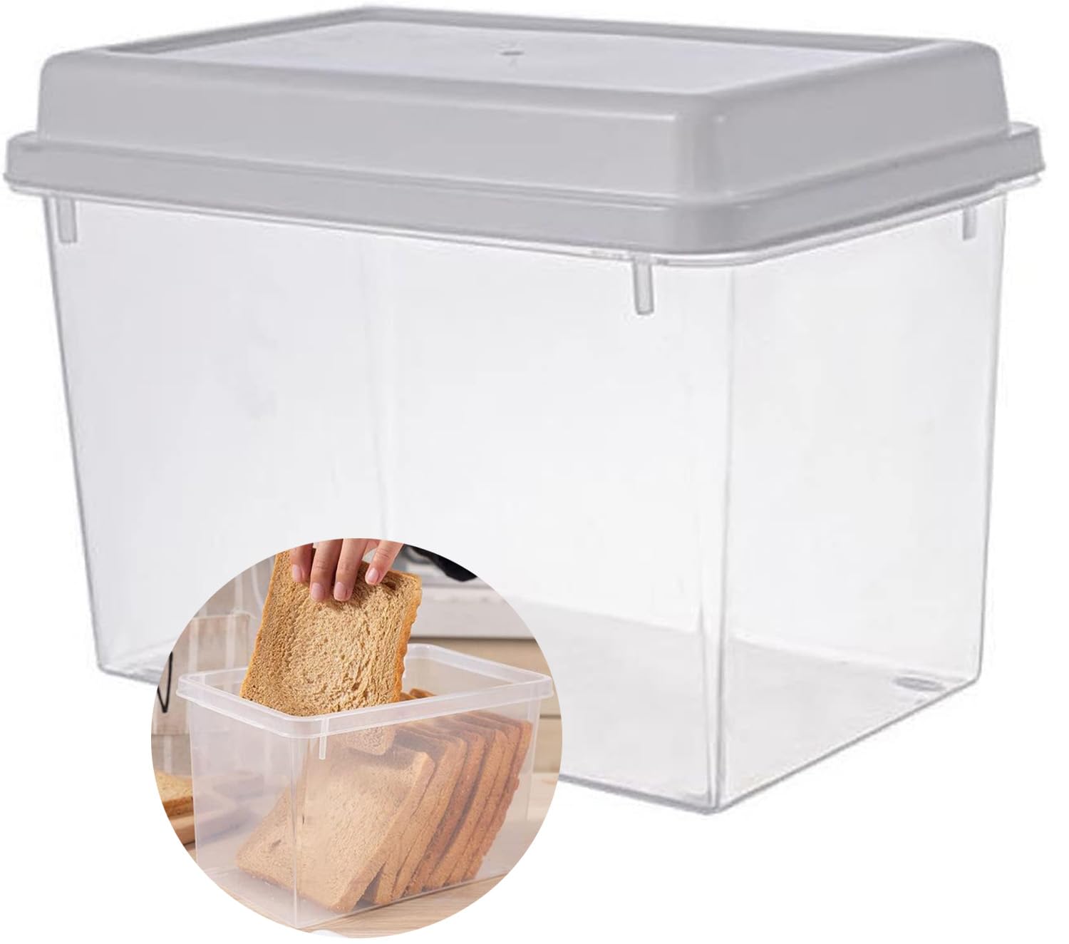 Premify Bread Container, Transparent Bread Box with Lid Sealed Refrigerator, Plastic Reusable Containers to Keep Fresh, for Cereal Vegetable Fruits, Kitchen Food Storage Accessories