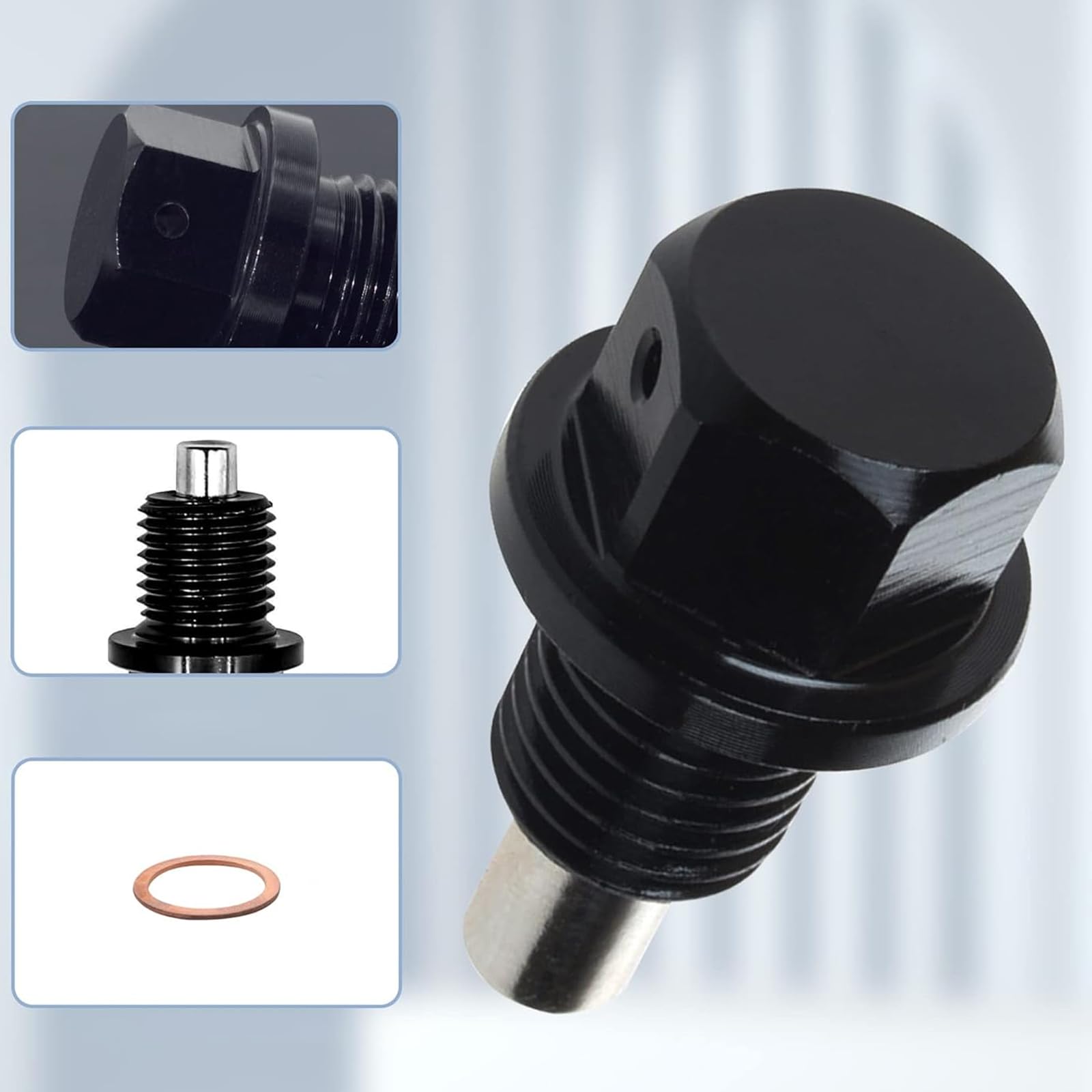 Olej Magnetyczny Korek Wydechowy,Magnetyczna Nakrętka Wydechowa,M14X1.5 Korek Wydechowy Oleju Silnikowego,Korek Wydechowy Oleju Dla Większości Samochodów (czarny)