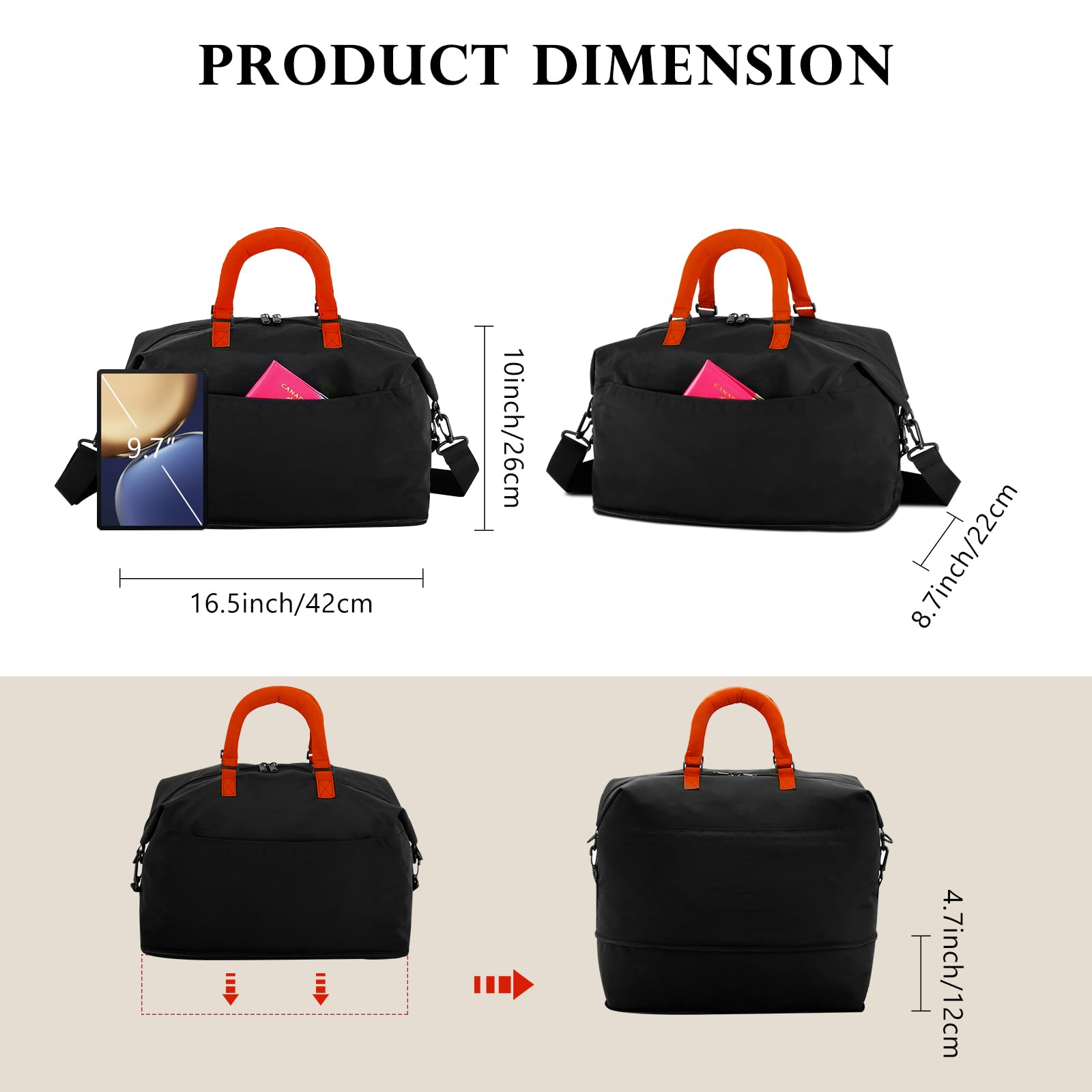 HUA ANGEL Bolso de Viaje Extensible Ligero Bolsa Deporte Pequeña