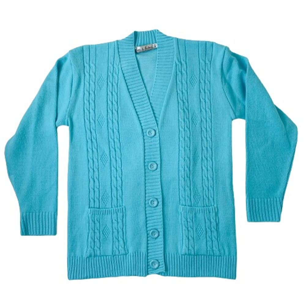F & S LTD Ladies Womens Pattern Knitted Cardigan with Button up Closure with Pockets Size S-XL (Aqua, L-XL)