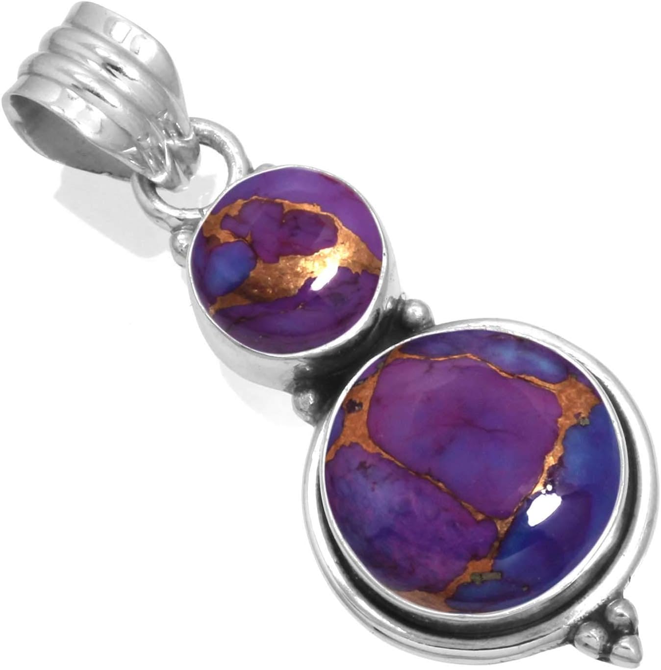 Handmade Genuine 925 Sterling Silver Pendant Necklace Chunky Natural Gemstone Lapis, Garnet, Pearl, Crystal Round Boho Jewelry For Women