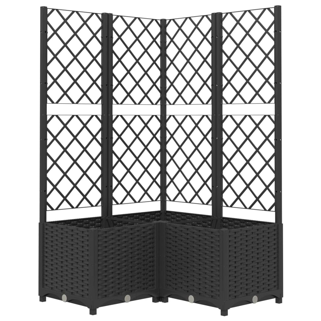 vidaXL Garden Planter with Integrated Trellis - Weather-Resistant Black Polypropylene Rectangular Planter Ideal for Outdoor Use - Dimensions 80x80x136cm