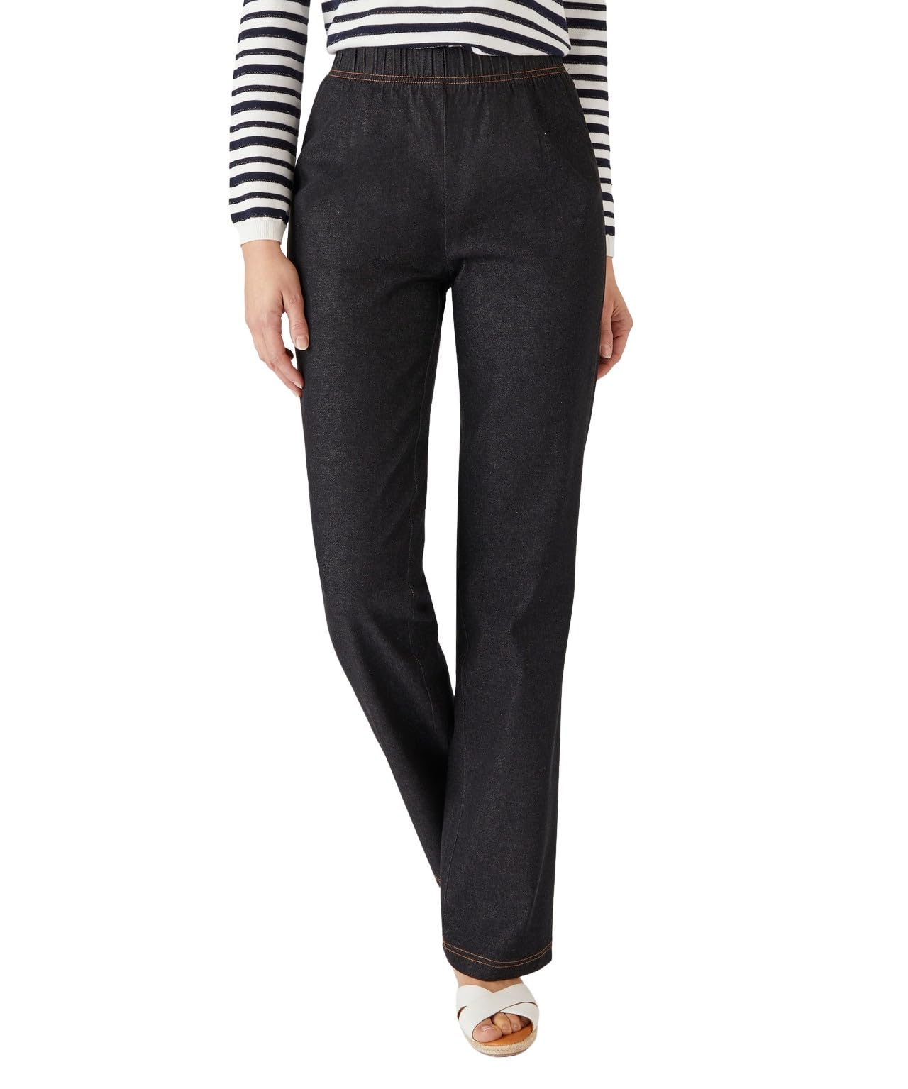 Damart Women's Black Pull-On Stretch Jeans Straight On The Waistline