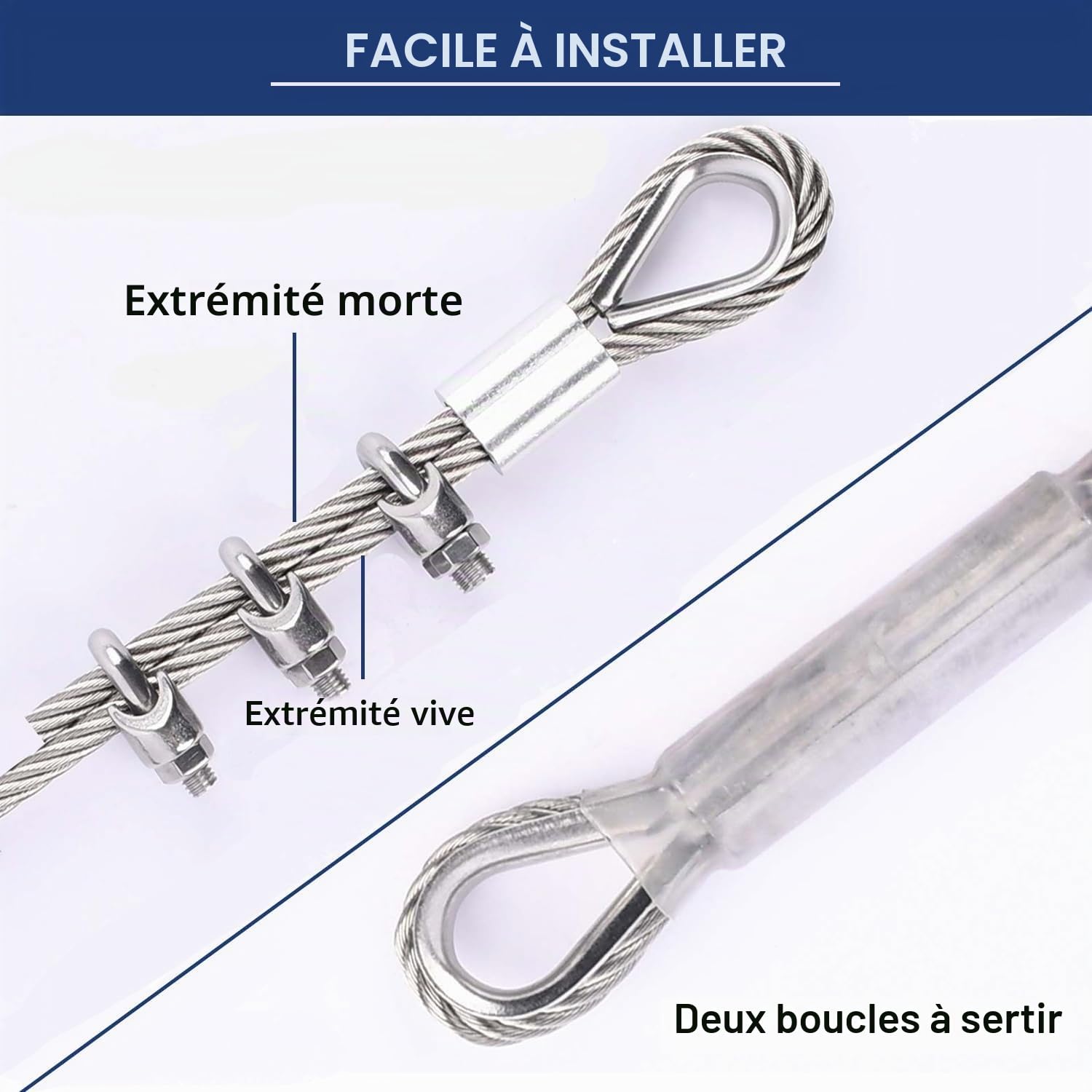 Cable inox 5mm, 46 Mètres Câble Métallique, Câble en Acier Inoxydable 304, 7×19 Brins Câble en Acier avec Boucles pour Tyrolienne, Garde-Corps de, Résistant à une Charge de 1600kg