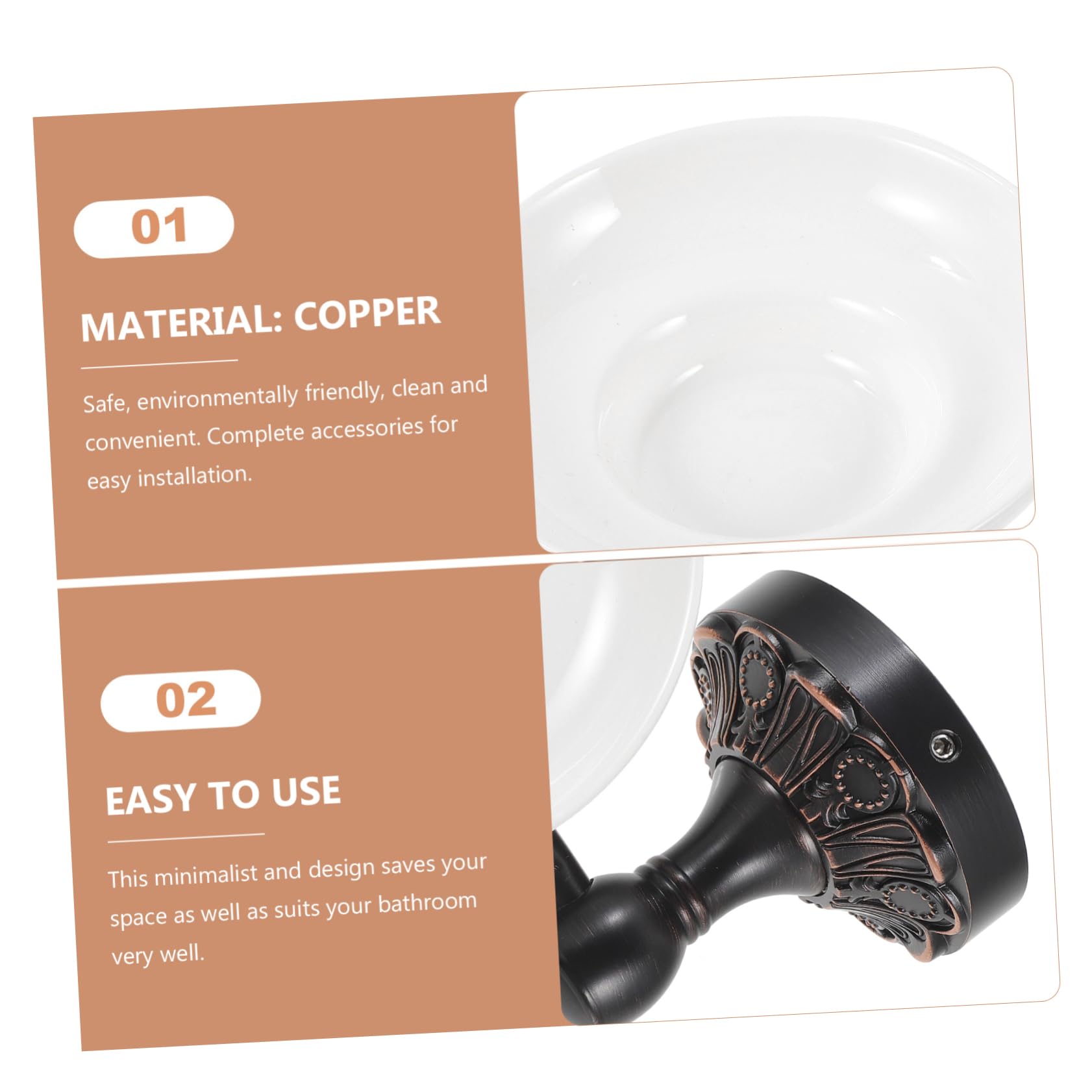 Jabonera Ovalada de Pared en Cobre Negro para Baño y Cocina | Esquinas Discretas, Tornillos Ocultos, Accesorios Completos para Montaje Fácil