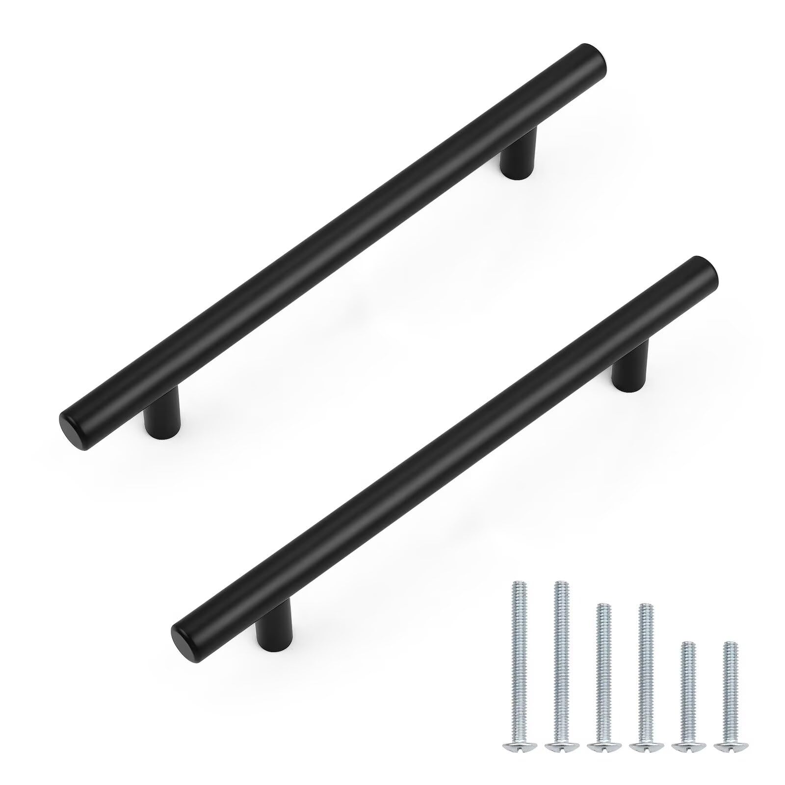 Probrico 10 Pack Hole Centers(160mm) 6.25inch Matte Black Kitchen Cabinet Handles,Stainless Steel Dresser Drawer Pulls, 8.8inch Length Pull Handle for
