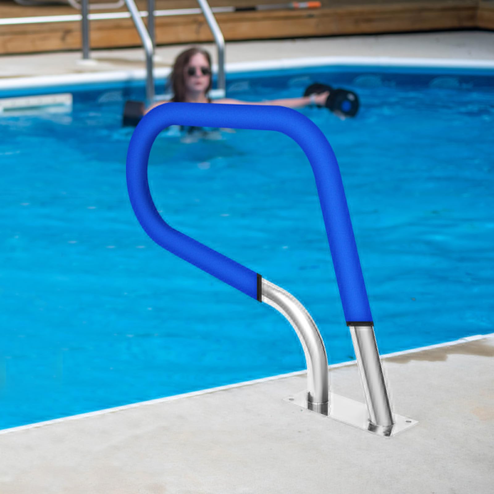 Pasamanos de piscina de acero inoxidable 304, mango estable con cubierta de neopreno, ayuda de entrada de hasta 120 kg, para piscinas interiores y exteriores