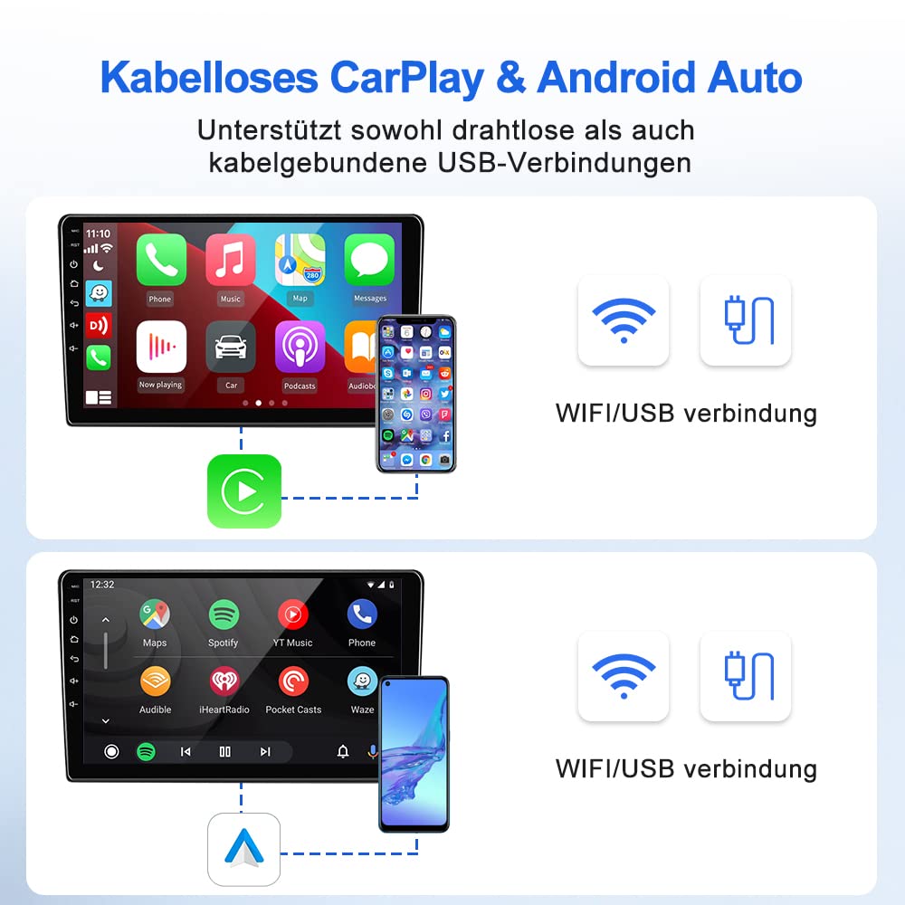 Carlinkit New Wireless CarPlay/Wireless Android Auto Adapter für Aftermarket Android Radio Version 4.4+, muss APK auf dem Auto installieren, Unterstützung Wired Mirroring/IOS 15