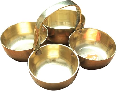 Miniatura 3 de Soporte de latón Chowmukh Haldi Kumkum para oración Puja Pooja, accesorios para festivales de boda, latón pequeño soporte para 4 tazones Patra Roli