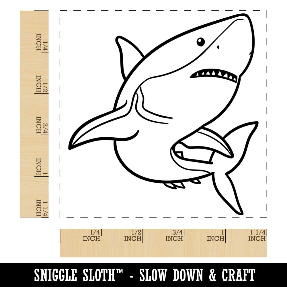 Powerful Great White Shark Square Rubber Stamp for Stamping Crafting - 1.25in Small