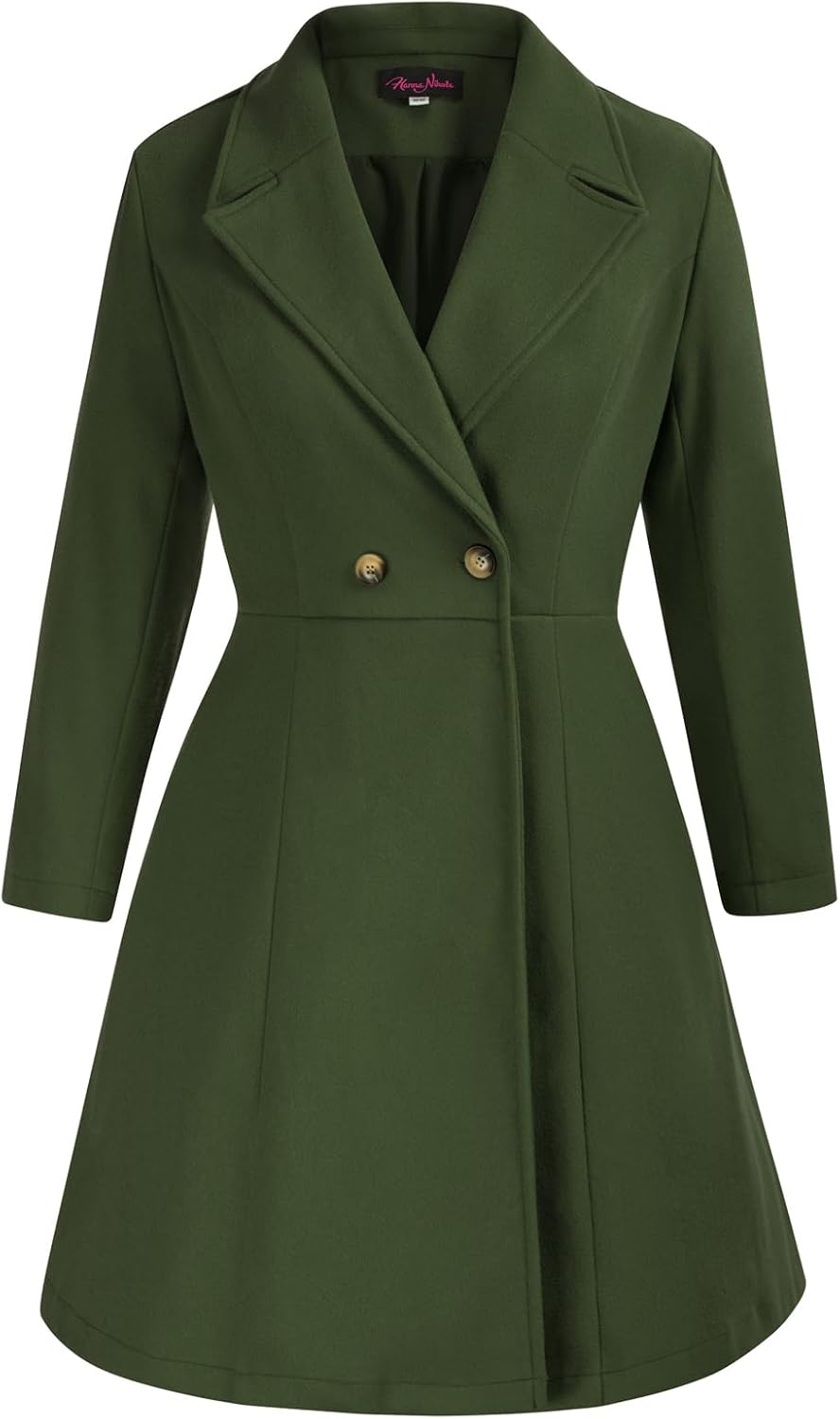 Hanna Nikole Women's Olive Green Double-Breasted Wool Pea Trench Coat