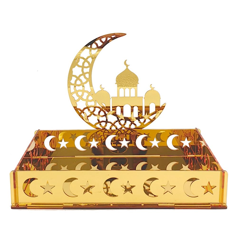 CTRLZS 1 Piece Eid Mubarak Food Tray Ramadan Dessert Fruit Plate Acrylic Moon Star Castle Islamic Muslim Festival Decor Gift,A