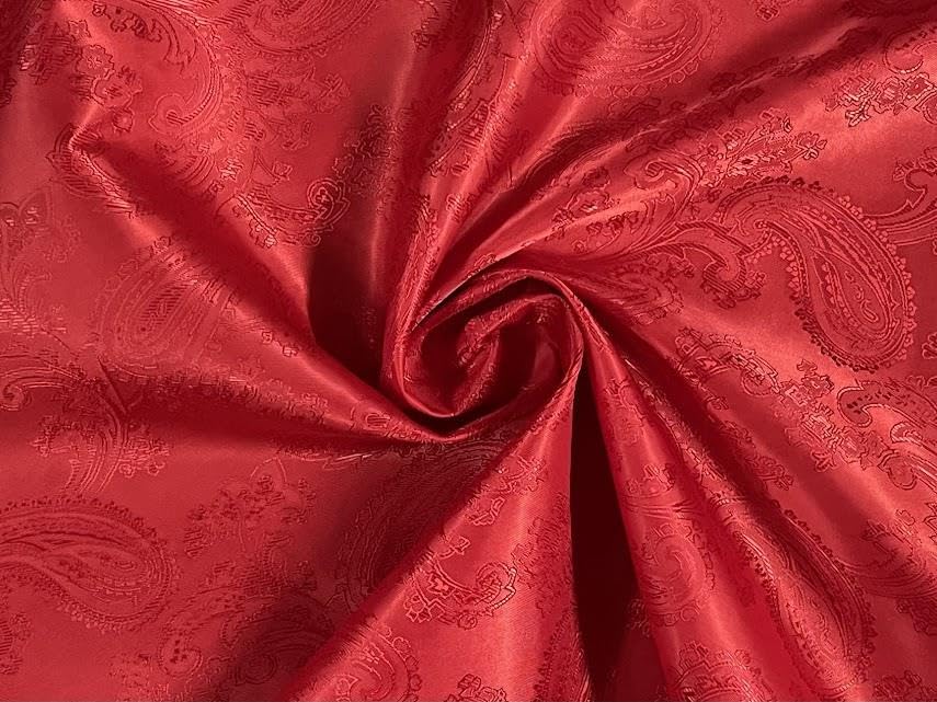 Paisley Jacquard Satin Lining Fabric Material Crimson RED 5MTR