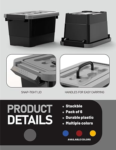 Miniatura 10 de WYT Paquete de 6 contenedores de almacenamiento de plástico transparente de 17 cuartos con tapa y hebillas de cierre, caja organizadora apilable con