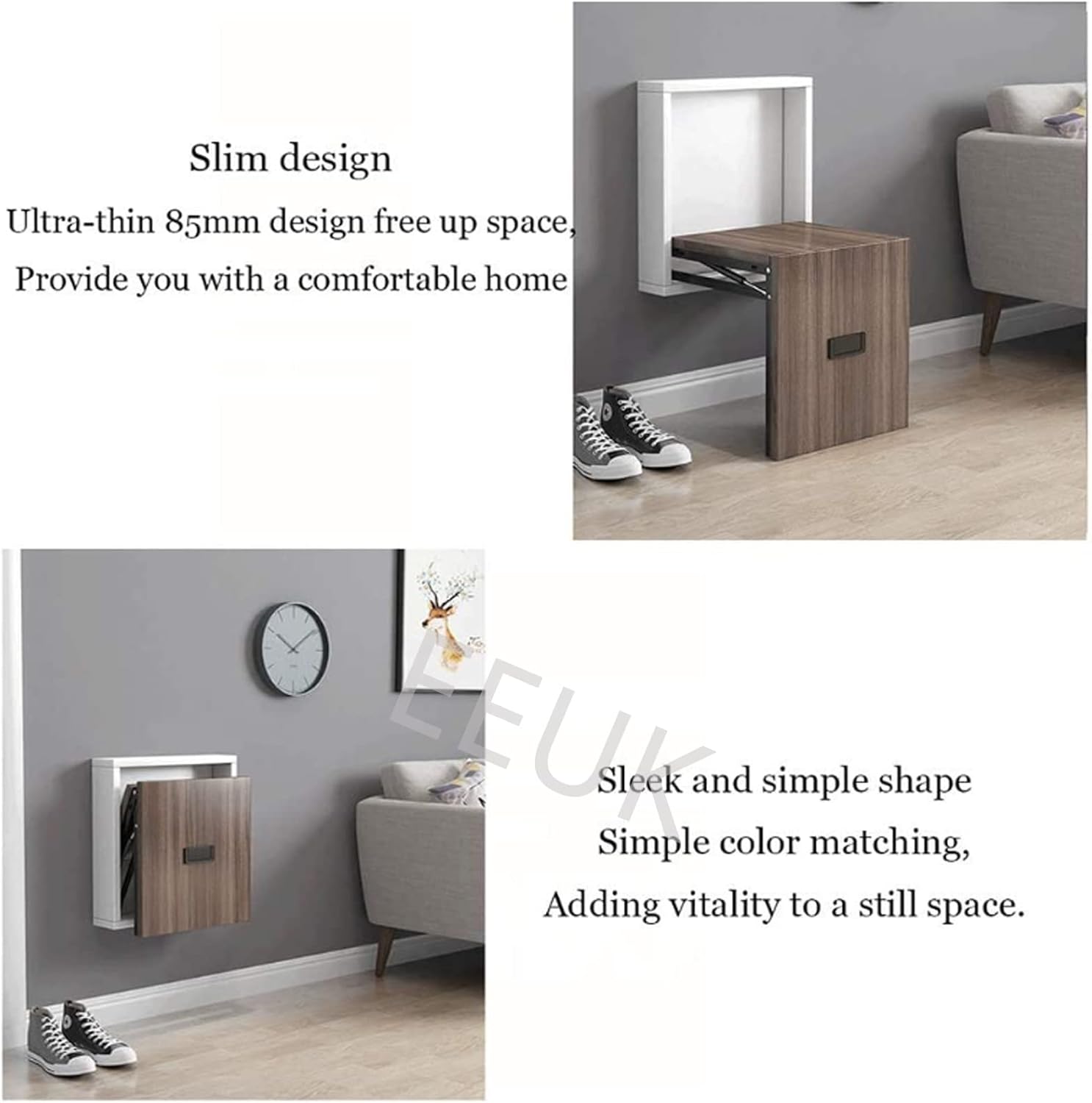 Teak Wood Folding Shower Seat Bench, Foldable Wall Mounted Seat, Folding Shower Stool/White Walnut