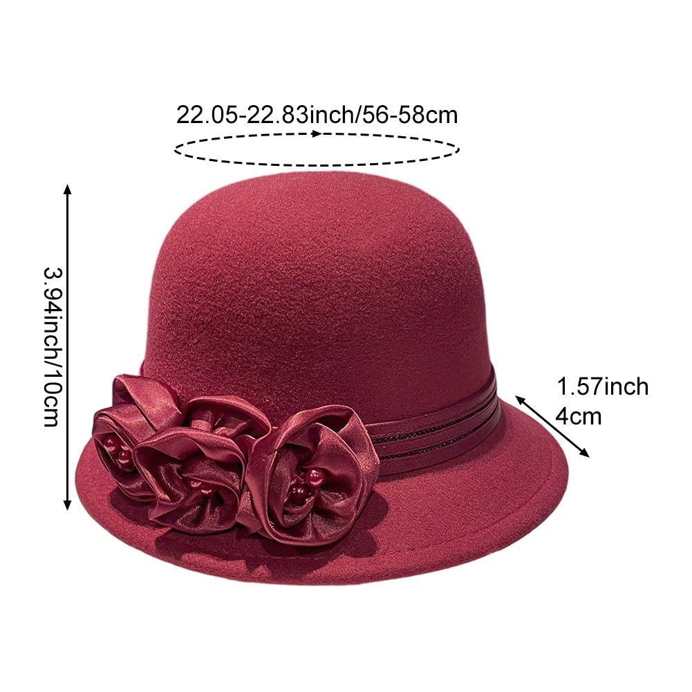 Wudaizhi Damen-Cloche-Hut Der 1920er Jahre, Runder Filzhut, Bowlerhut, Fedora-Hut, Vintage-Hut, Blumenmuster, Kirchenhüte, Cloche-hüte, Elegante Kirchenhüte, Sommer