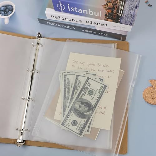 Miniatura 3 de 12 sobres de plástico transparente con cremallera, bolsillos impermeables de PVC para 4 anillas, hojas sueltas, carpeta de archivos, cubierta