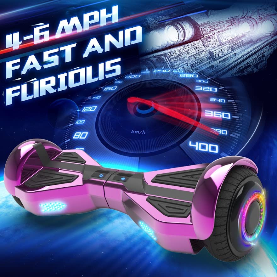 Starship Hoverboard with Bluetooth Speaker, Chrome Color Self Balancing Scooters with Science Fiction Design and 6.5 inch LED Wheels (Chrome Pink)
