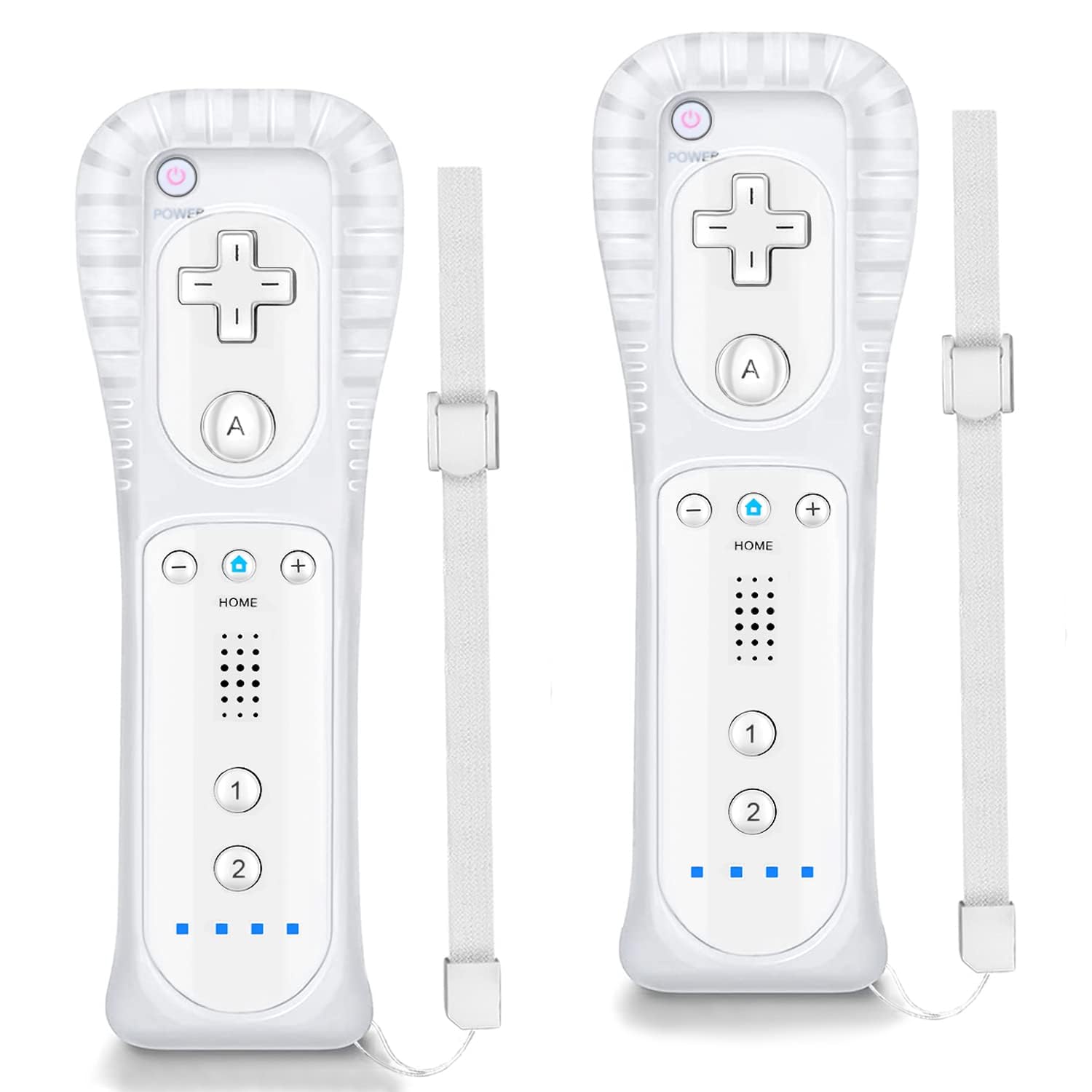 Controllers for Wii/Wii U, Controller 2 Pack, Replacement for Wii Remote Controller, Compatible with Wii/Wii U,with Silicone Case and Wrist Strap. (White 2PCS)